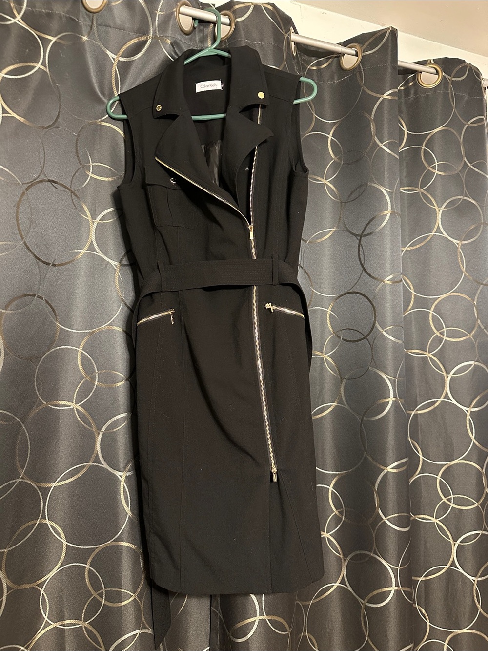 Calvin Klein Black Sleeveless Moto-Inspired Sheath with Zippers